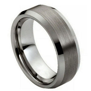 8mm Tungsten Carbide Brushed Center High Polished Beveled Edge Wedding Band Ring