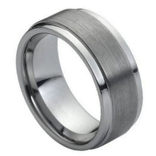 Load image into Gallery viewer, 9mm Tungsten Carbide Flat Brushed Center Shiny Stepped Edge Wedding Band Ring