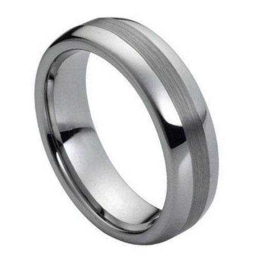 6mm Tungsten Carbide Polished Shiny with Brushed Center Wedding Band Ring