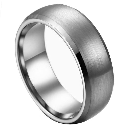 8mm Tungsten Carbide Brushed Center Low Beveled Edge Wedding Band Ring