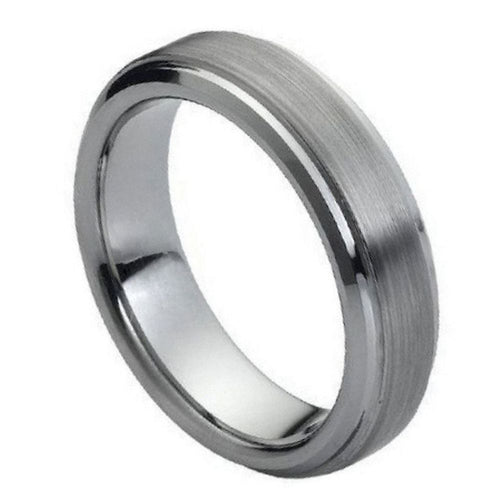 6mm Tungsten Carbide Flat Brushed Center Stepped Edge Wedding Band Ring