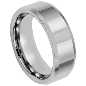 8mm Tungsten Carbide High Polished Finish & Beveled Edge Wedding Band Ring