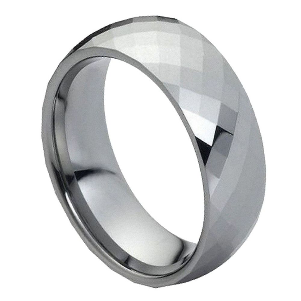 8mm Tungsten Carbide Domed Faceted Wedding Band Ring