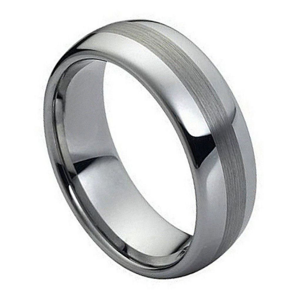 8mm Tungsten Carbide Polished Shiny with Brushed Center Wedding Band Ring