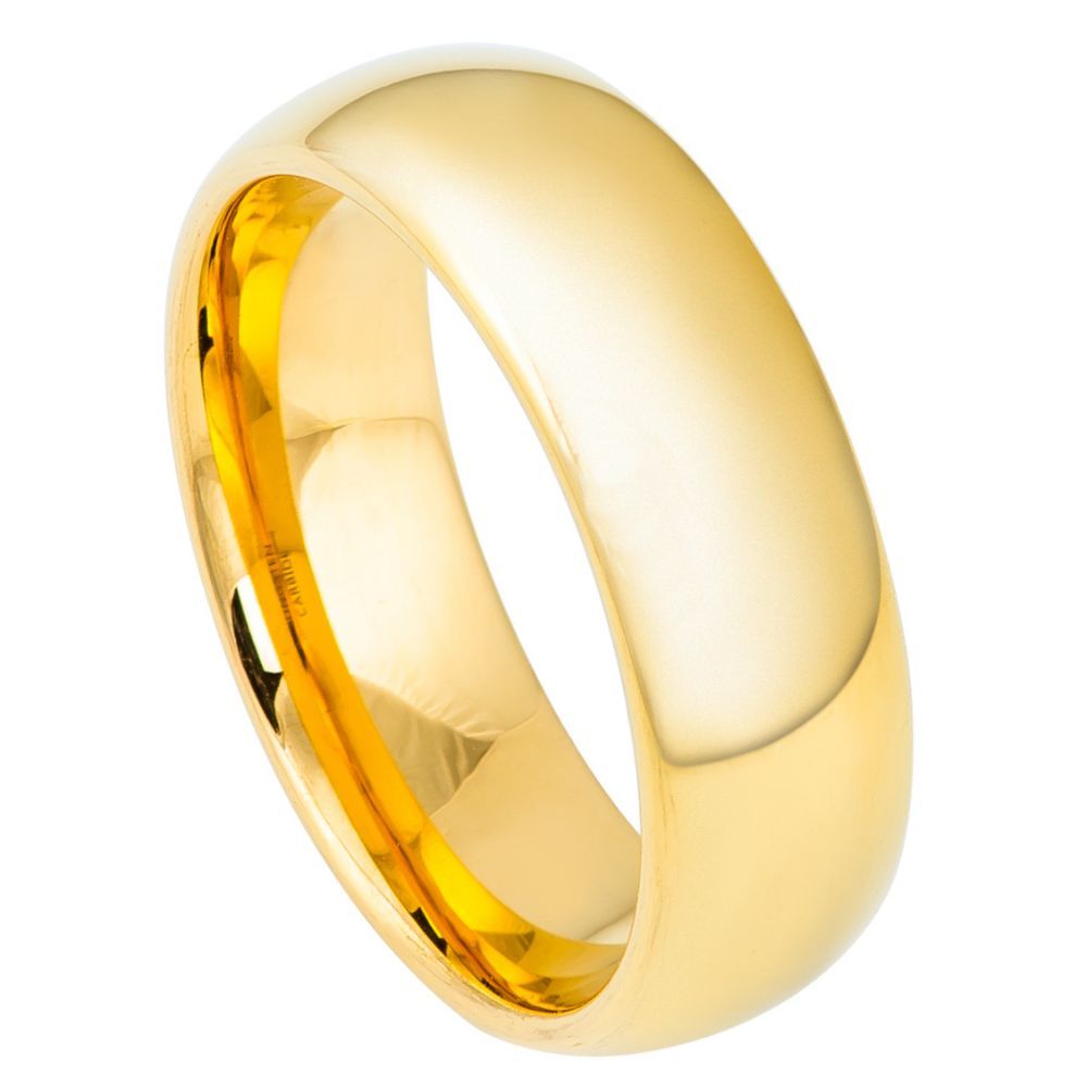 7mm Tungsten Carbide Domed Gold-Plated Polished Shiny Wedding Band Ring