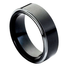 Load image into Gallery viewer, 8mm Tungsten Carbide High Polished Black IP Plated Stepped Edge Wedding Band Ring