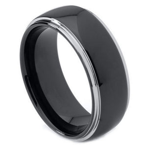 8mm Tungsten Carbide Domed High Polished Black IP Plated Rounded Edge Wedding Band Ring