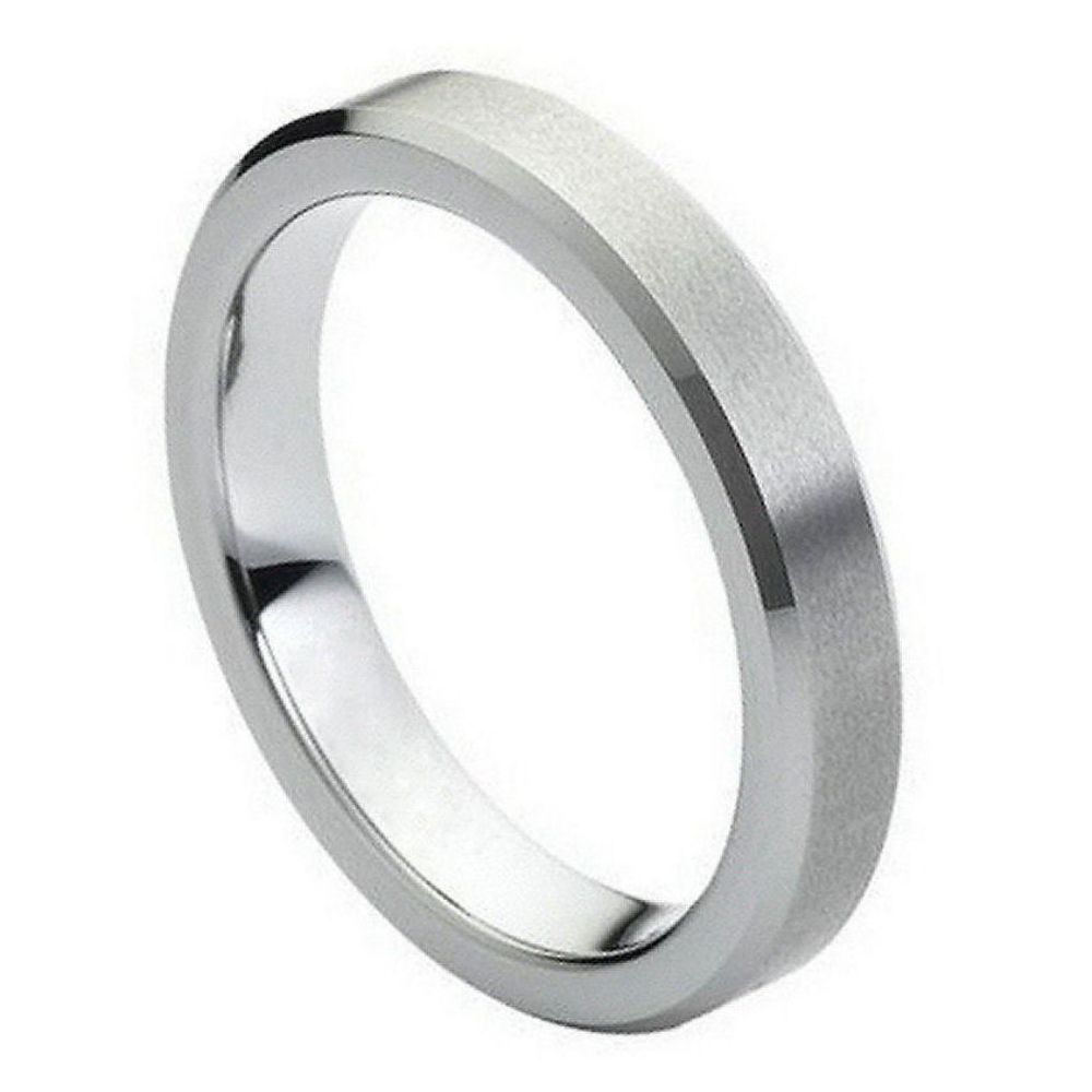 4mm Tungsten Carbide Flat Brushed Center High Polish Beveled Edge Wedding Band Ring