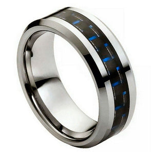 8mm Blue Carbon Fiber Inlay Wedding Band Ring