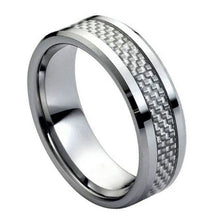 Load image into Gallery viewer, 8mm Tungsten Carbide Grey Carbon Fiber Inlay Low Beveled Edge Wedding Band Ring