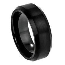 Load image into Gallery viewer, 8mm Tungsten Carbide Flat Brushed Center, High Polished Beveled Edge Wedding Band Ring