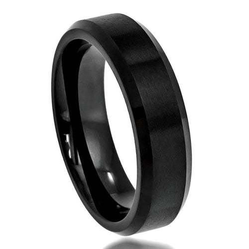 6mm Tungsten Carbide Flat Brushed Center High Polished Beveled Edge Wedding Band Ring