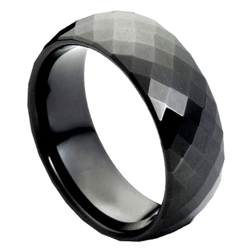 8mm Tungsten Carbide Domed Black IP Multi-Faceted Ring Wedding Band Ring