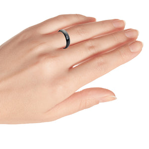 6mm Tungsten Carbide Black IP Faceted Wedding Band Ring