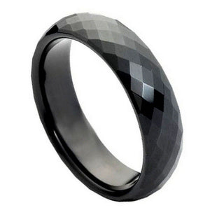 6mm Tungsten Carbide Black IP Faceted Wedding Band Ring