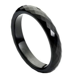 4mm Tungsten Carbide Black IP Faceted Wedding Band Ring