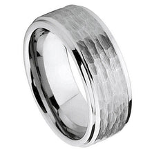 Load image into Gallery viewer, 9mm Tungsten Carbide Stepped Down Edge Hammered Center Wedding Band Ring