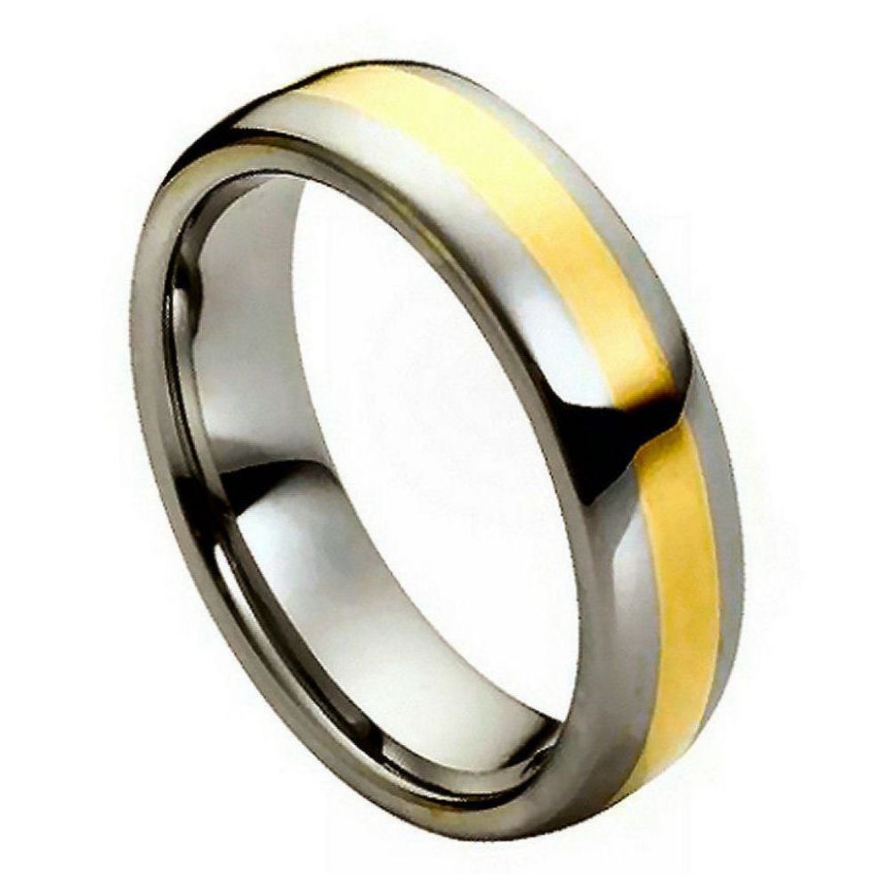 6mm Tungsten Carbide High Polished Yellow Gold IP Plated Center Wedding Band Ring