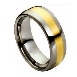 8mm Tungsten Carbide Yello Gold IP Plated Shiny Center Wedding Band Ring