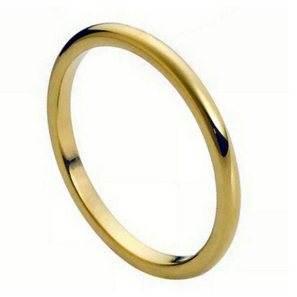 2mm Tungsten Carbide High Polished Yellow Gold Tone IP Plated Thin Band Wedding Band Ring