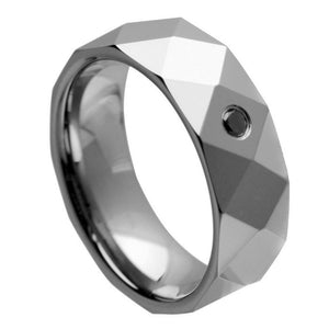 8mm Tungsten Carbide Faceted Shiny Finish Wedding Band Ring