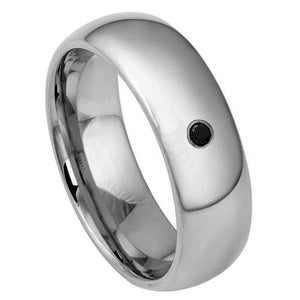 8mm Tungsten Carbide Domes High Polished with ONE (1) bezel-set BLACK DIAMOND Wedding Band Ring