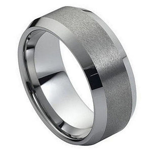 10mm Tungsten Carbide Tungsten Carbide Brushed Center High Polished Beveled Edge Wedding Band Ring