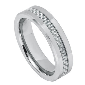 6mm Tungsten Carbide Grey Carbon Fiber Inlay Wedding Band Ring