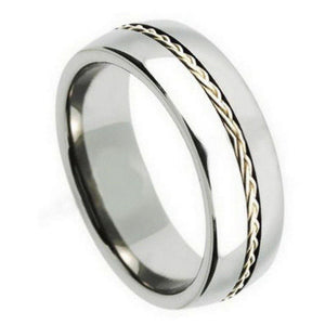 8mm Tungsten Carbide Grooved with Braided Sterling Silver Insert Wedding Band Ring