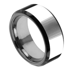 Load image into Gallery viewer, 8mm Tungsten Carbide Flat High Polished (only the Beveled Edge is Black IP Plated) Wedding Band Ring