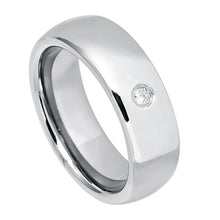 Load image into Gallery viewer, 7mm Tungsten Carbide Domed High Polished with ONE (1) bezel-set WHITE DIAMOND Wedding Band Ring