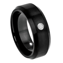 Load image into Gallery viewer, 8mm Tungsten Carbide Black IP Plated Brushed Finish Shiny Beveled Edge Wedding Band Ring