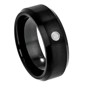 8mm Tungsten Carbide Black IP Plated Brushed Finish Shiny Beveled Edge Wedding Band Ring