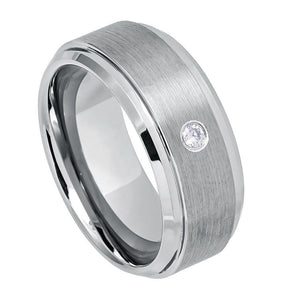 9mm Tungsten Carbide Brushed Finish Center Shiny Stepped Edge Wedding Band Ring