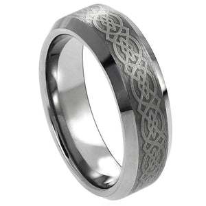 6mm Tungsten Carbide Laser Engraved Celtic Pattern Wedding Band Ring