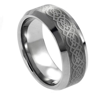 8mm Tungsten Carbide Laser Engraved Celtic Pattern Wedding Band Ring