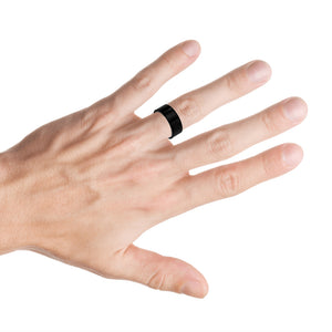 9mm Tungsten Carbide Black IP Plated Brushed Pipe Cut Band Wedding Band Ring