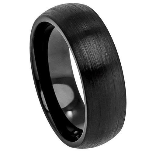 8mm Tungsten Carbide Brushed Black IP Plated Classic Domed Band Wedding Band Ring