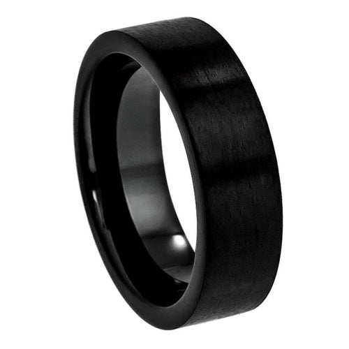 7mm Tungsten Carbide Black IP Plated Brushed Pipe Cut Band Wedding Band Ring