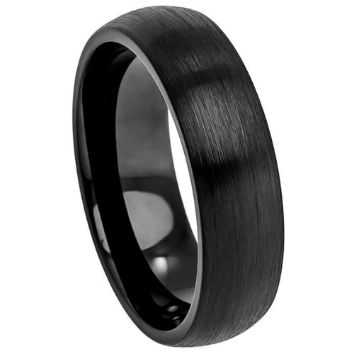 6mm Tungsten Carbide Brushed Black IP Plated Classic Domed Band Wedding Band Ring