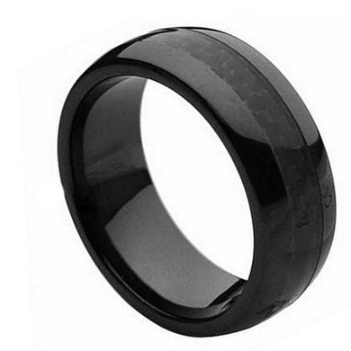 8mm Ceramic Ring with Black Carbon Fiber Inlay Wedding Band Ring