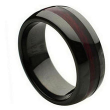 Load image into Gallery viewer, 8mm Burgundy Simulated Wood Inlay Wedding Band Ring