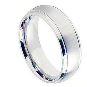 8mm Cobalt Ring Brushed Center Shiny Grooved Edge Wedding Band Ring