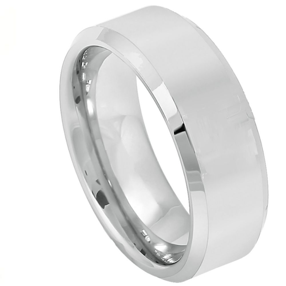 8mm Cobalt Ring Brushed Finish with Shiny Beveled Edge Wedding Band Ring