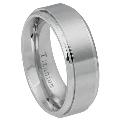 8mm Titanium Ring Flat Brushed Center Polished Shiny Edge Wedding Band Ring