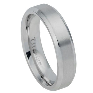 7mm Titanium Ring Brushed Center Beveled Edge Wedding Band Ring