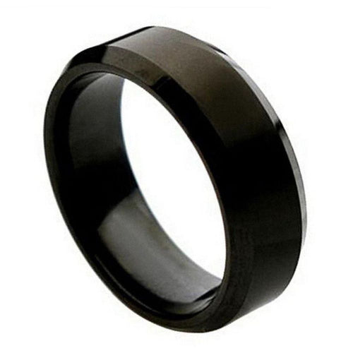 8mm Black IP Plated Titanium e Ring Brushed Center Beveled Edge Wedding Band Ring