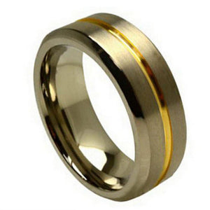 8mm Titanium Ring Two-toned Grooved Center Beveled Edge Wedding Band Ring