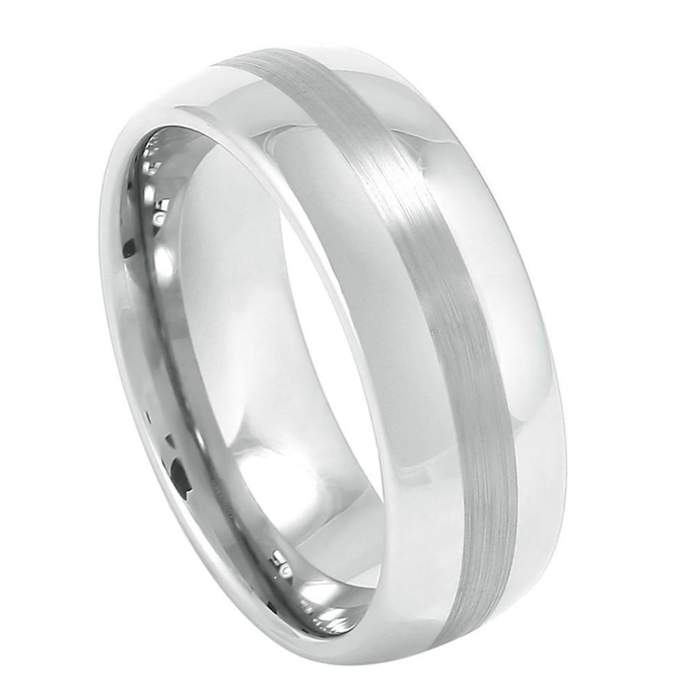 8mm Cobalt Ring Polished Shiny with Brushed Center Wedding Band Ring