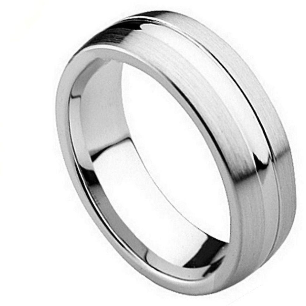 8mm Cobalt Ring High Polished Domed Center with Flat Brushed Sides Wedding Band Ring